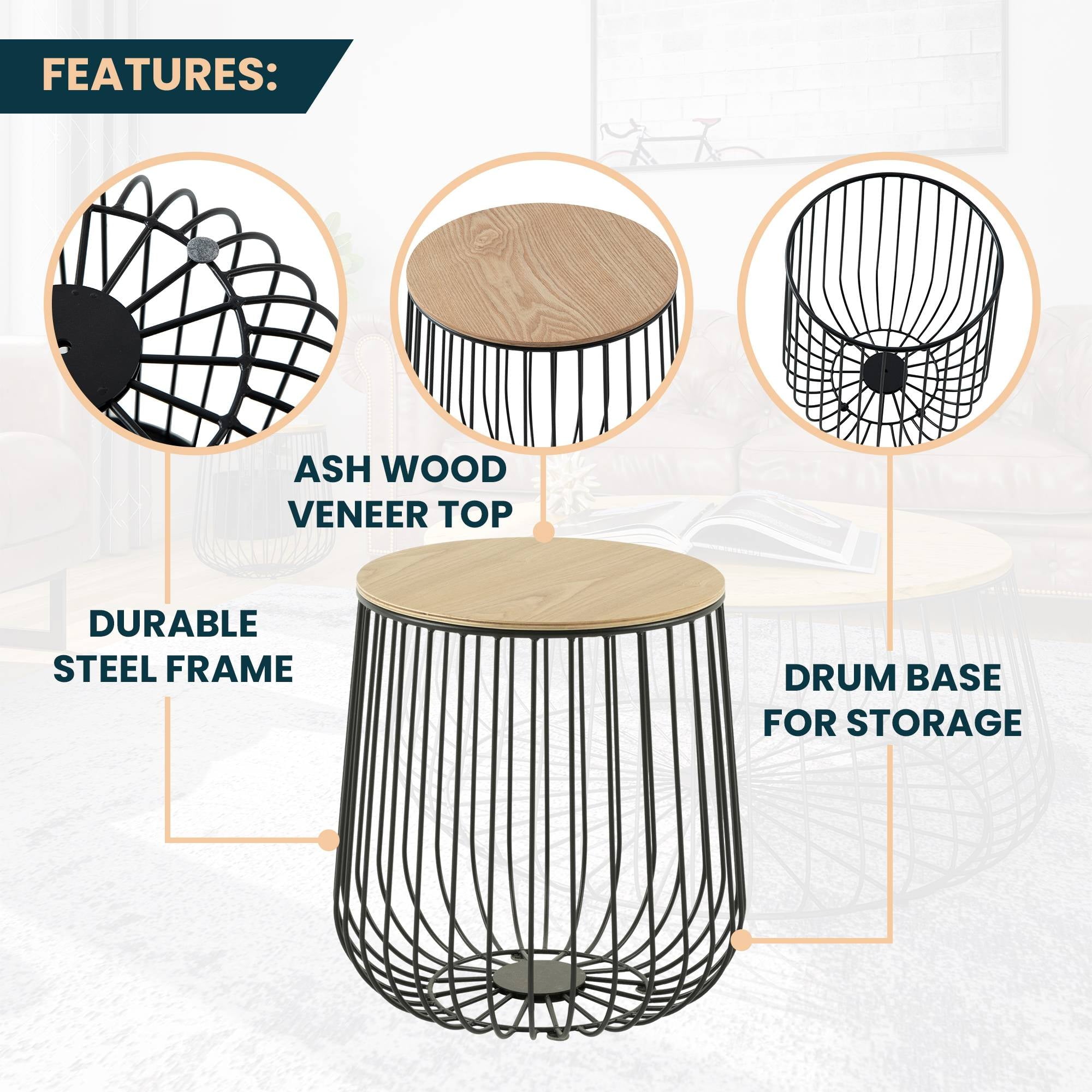 LeisureMod Runswick Modern Wood Top End Table With Steel Base Natural Wood