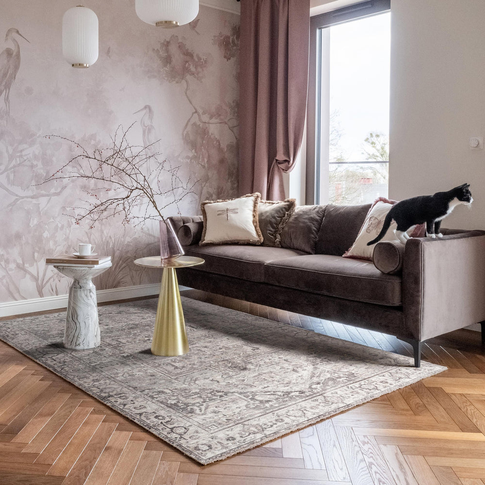 Atrium Medallion Spill Proof Washable Rug | Grey