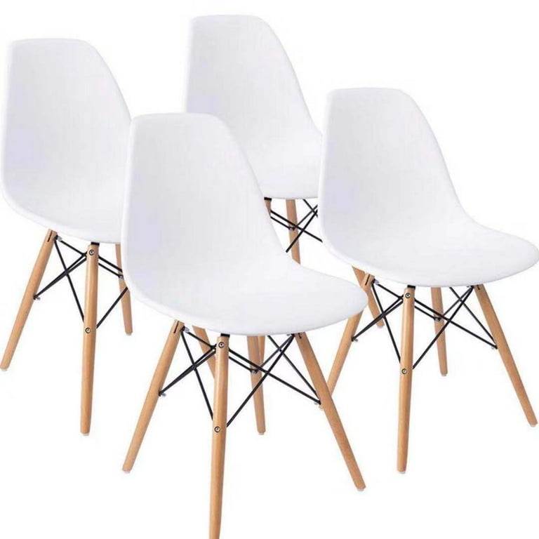 Mainstays Mid-Century Modern Dining Chair, Set of 4, White and Beech Color for Indoor