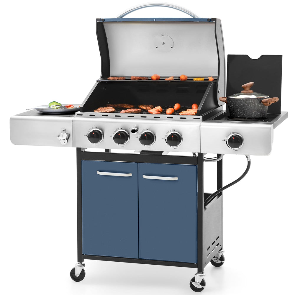 4 - Burner Gas BBQ Grill with Side Burner and Porcelain - Enameled Cast Iron Grates - From Where - 