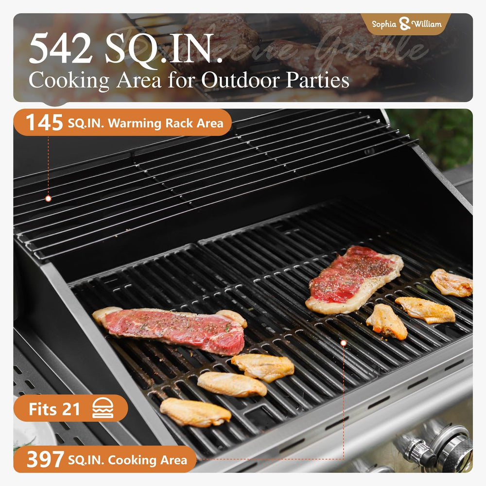 4 - Burner Gas BBQ Grill with Side Burner and Porcelain - Enameled Cast Iron Grates - From Where - 
