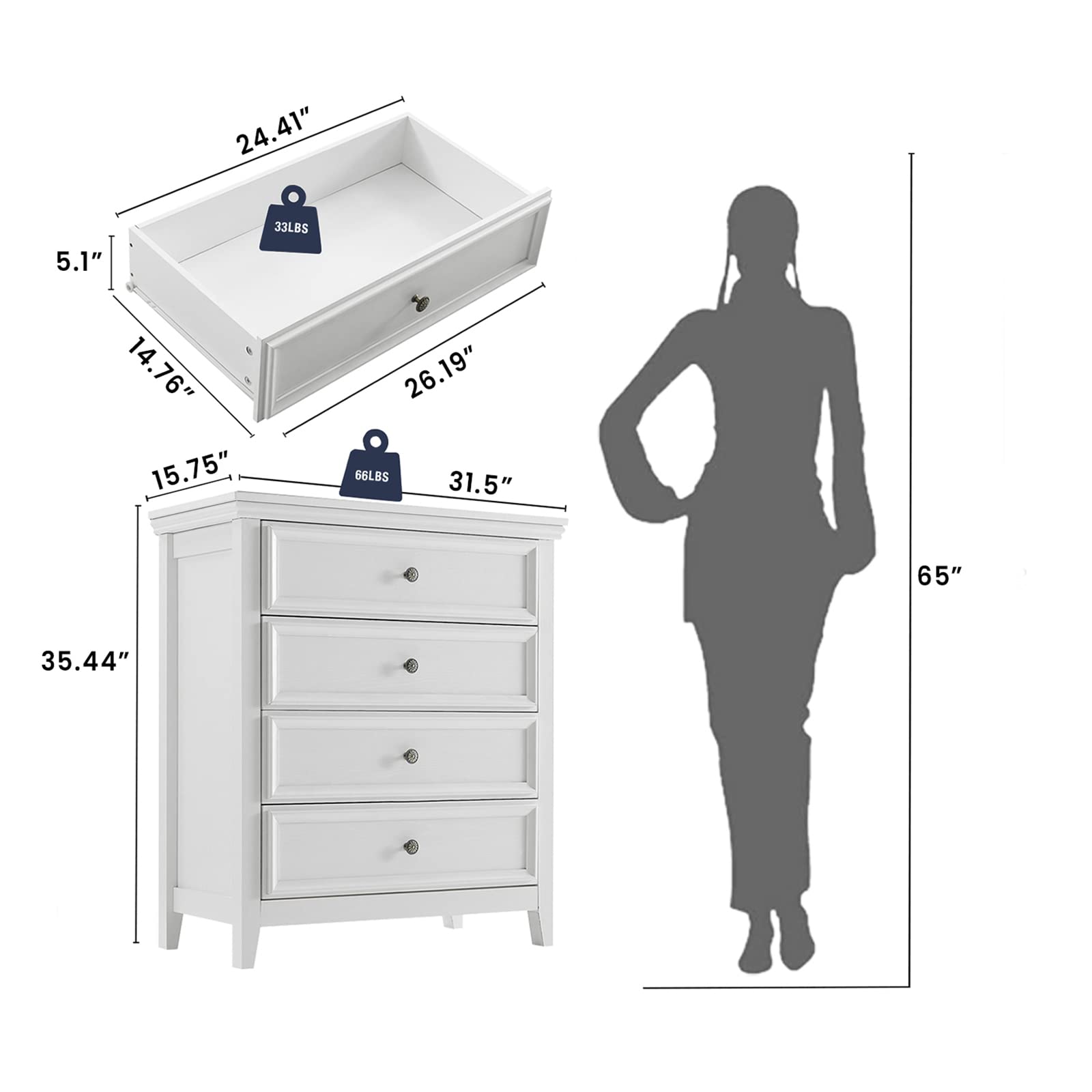 4 Chest White Wooden Dresser - From Where - 