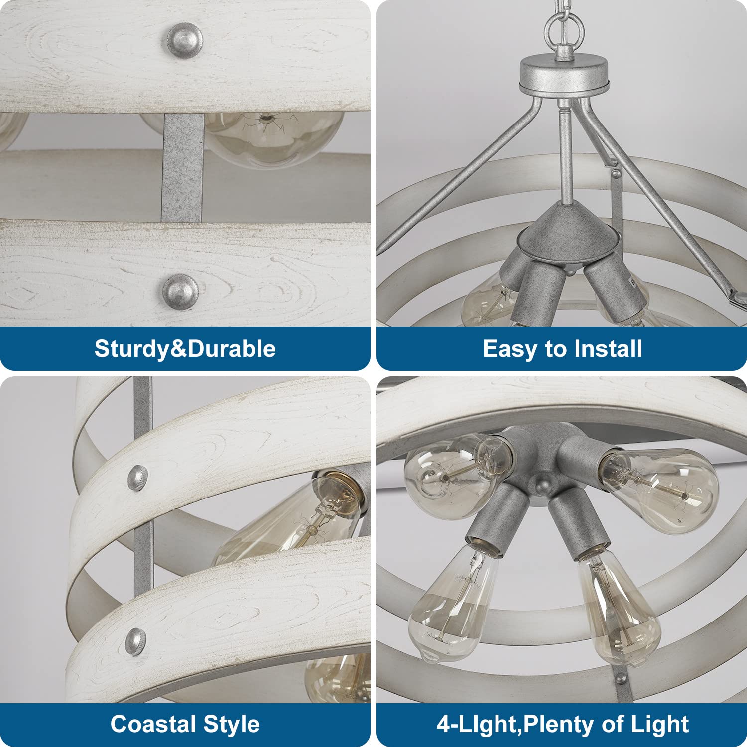 4 - Light Round Farmhouse Rustic Chandelier - From Where - 