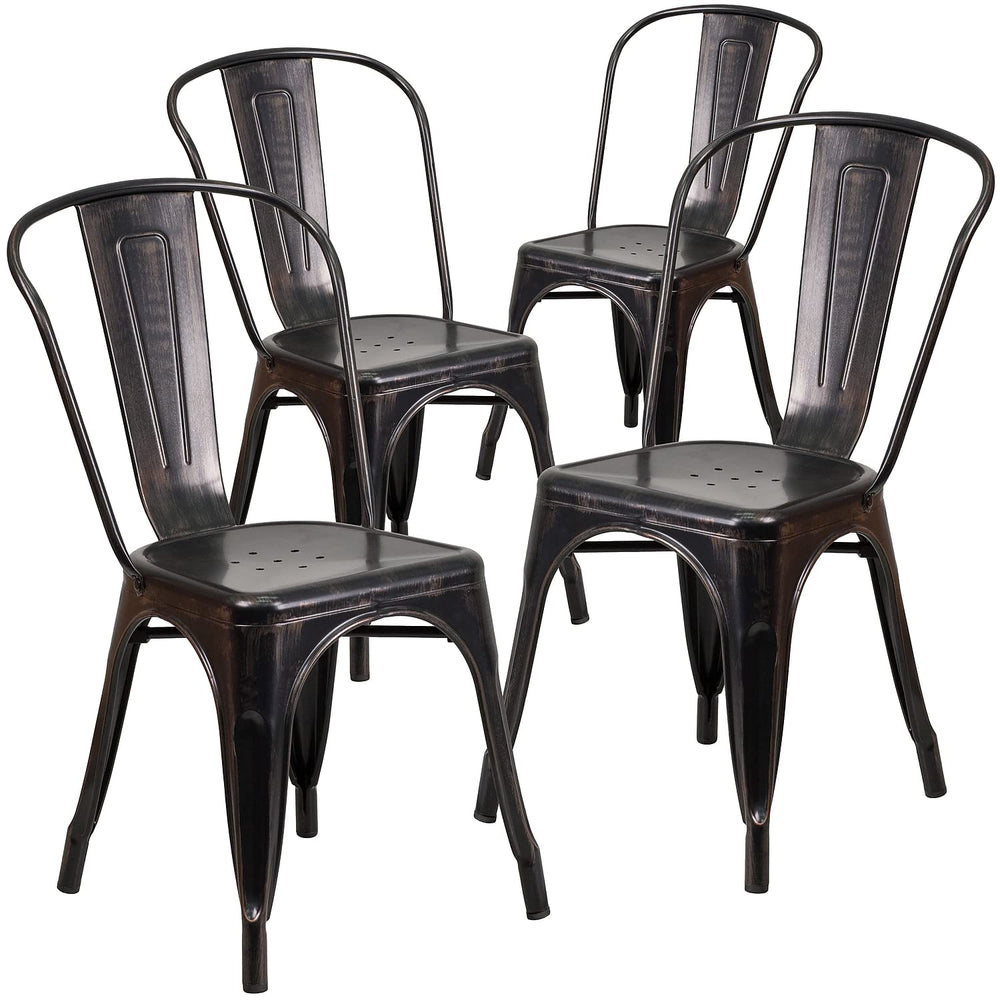 4 Pack Black - Antique Gold Metal Chair - From Where - 
