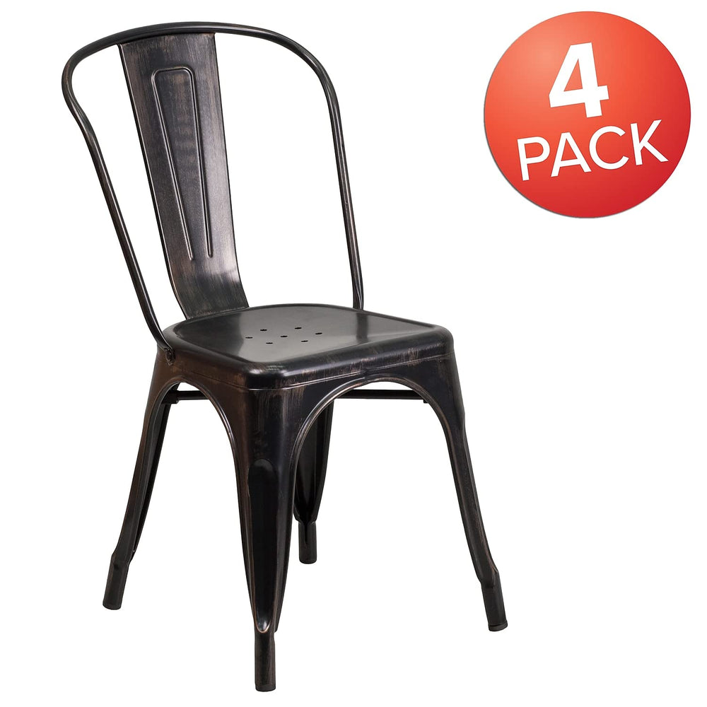 4 Pack Black - Antique Gold Metal Chair - From Where - 
