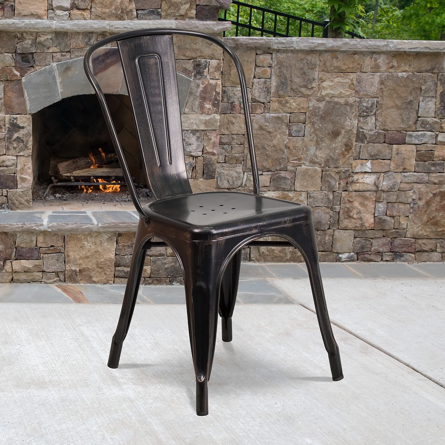4 Pack Black - Antique Gold Metal Chair - From Where - 
