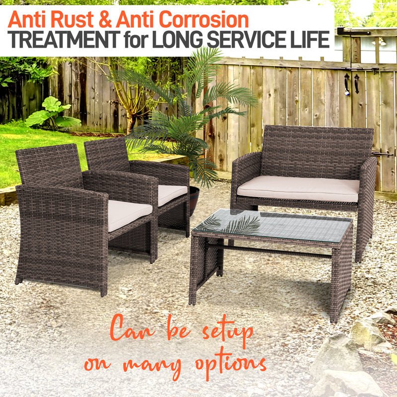 4 Pcs Patio Outdoor Rattan Furniture Set - From Where - 
