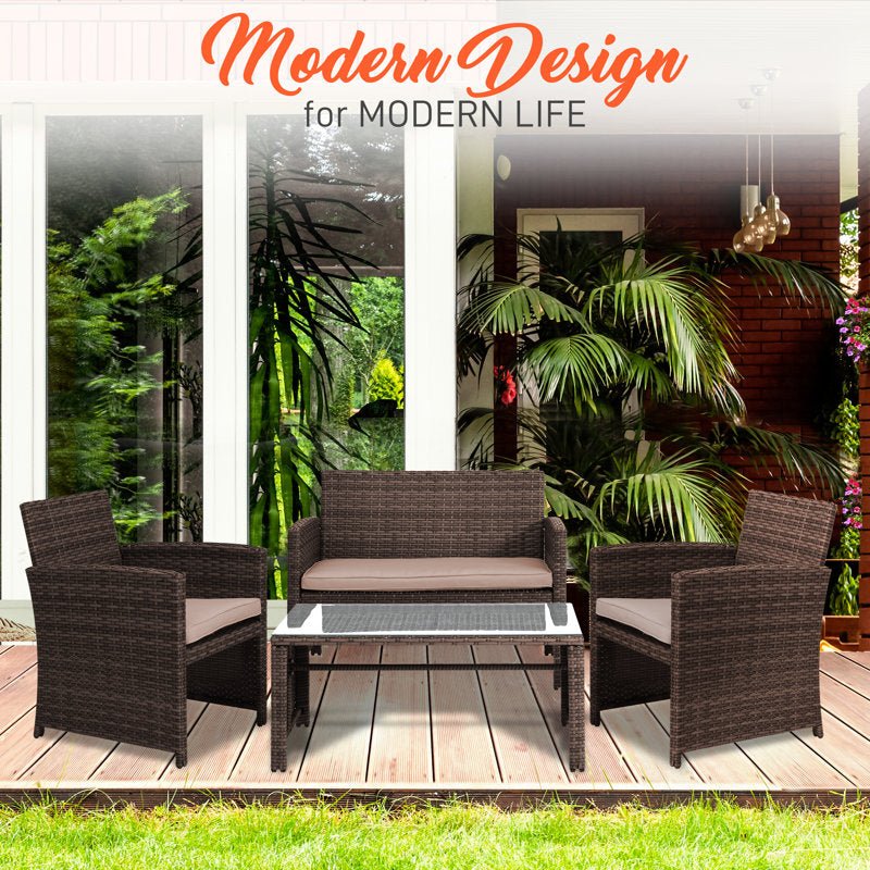 4 Pcs Patio Outdoor Rattan Furniture Set - From Where - 