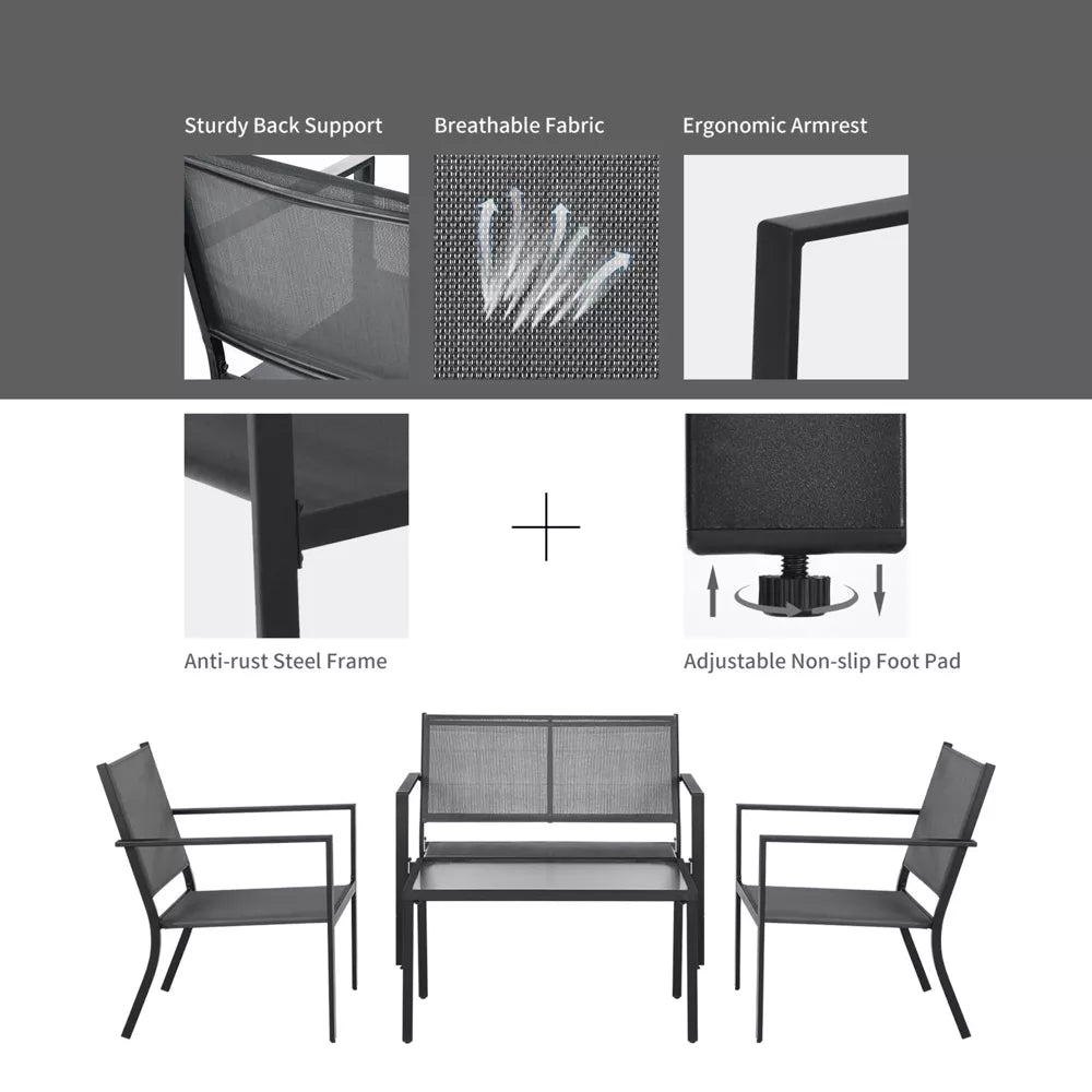 4 Pcs Steel Frame Patio Furniture Set - From Where - 