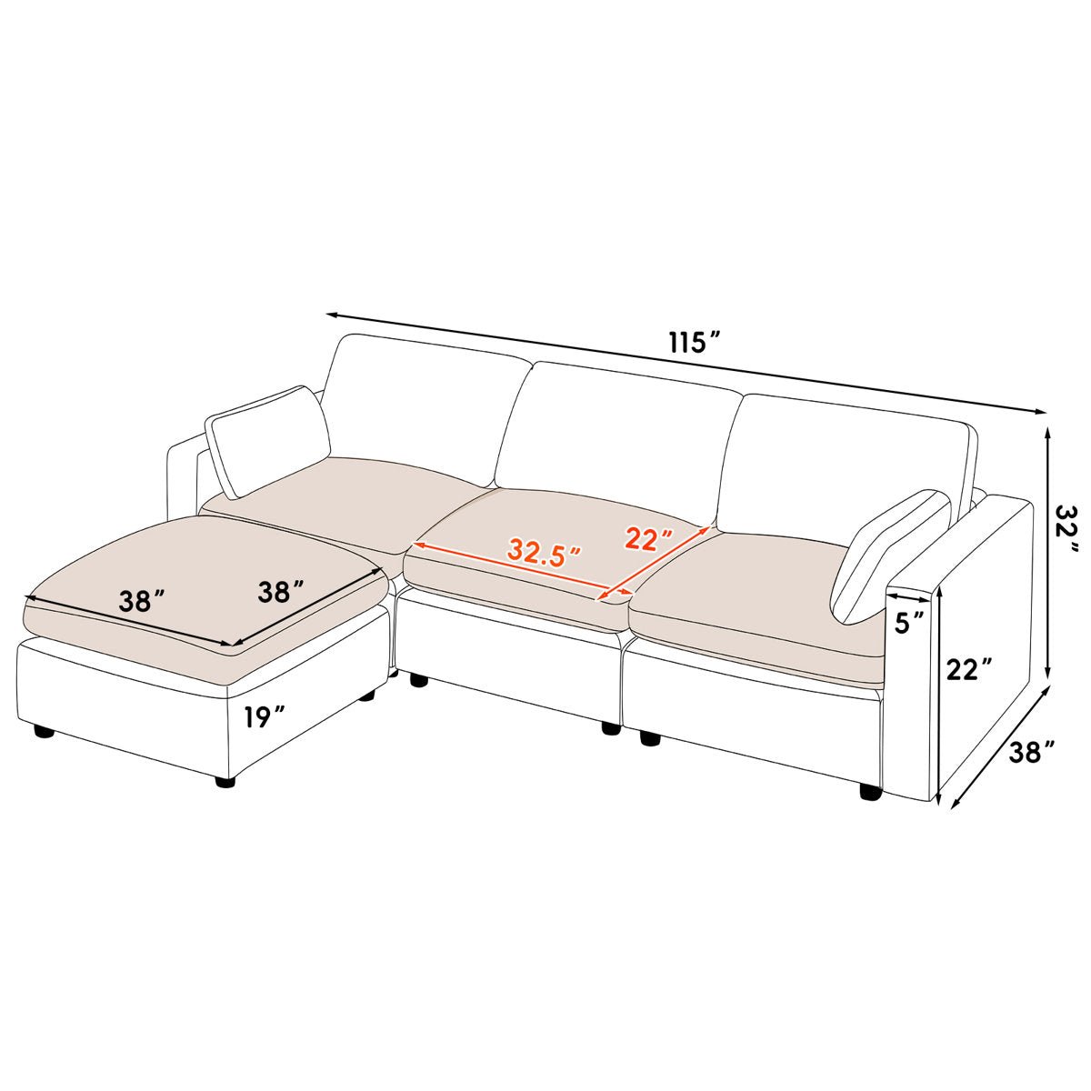 4 - Piece Modular Sectional With Ottoman - From Where - 