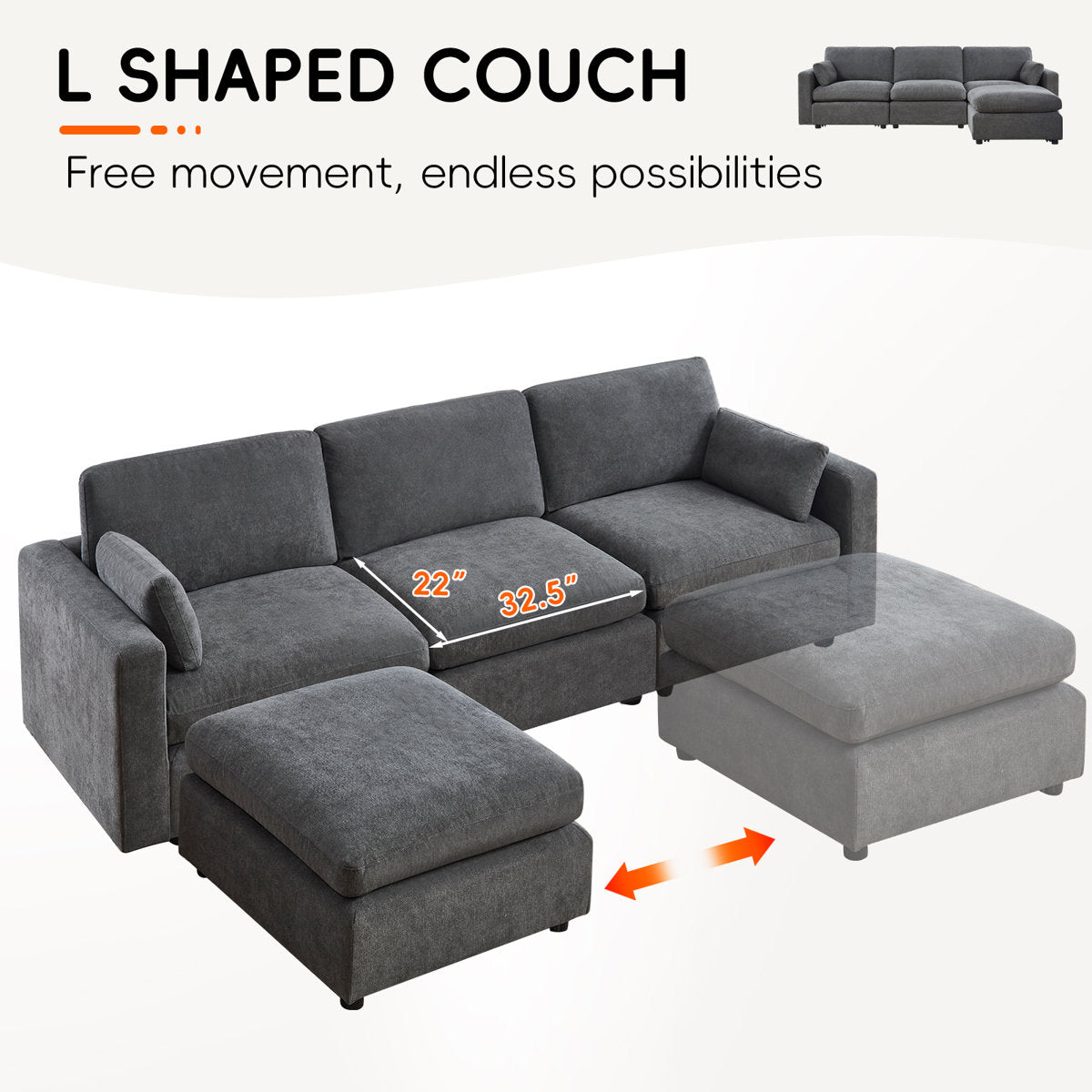 4 - Piece Modular Sectional With Ottoman - From Where - 