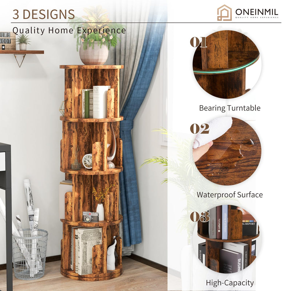 4 - Tier Wood Rotating Bookshelf - From Where - 