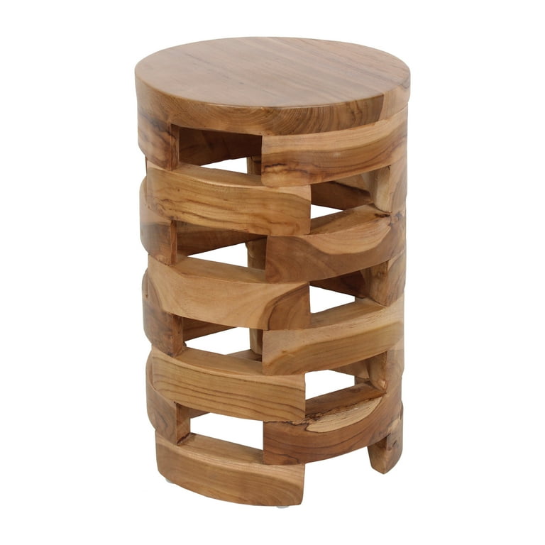Maeve Open Slat Solid Wood Round Rustic Drum Accent Table by East at Main Natural Brown 12 x18