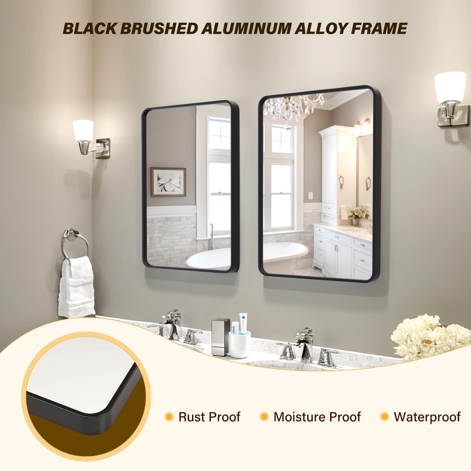40x28" Black Metal Framed Bathroom Mirror - From Where - 