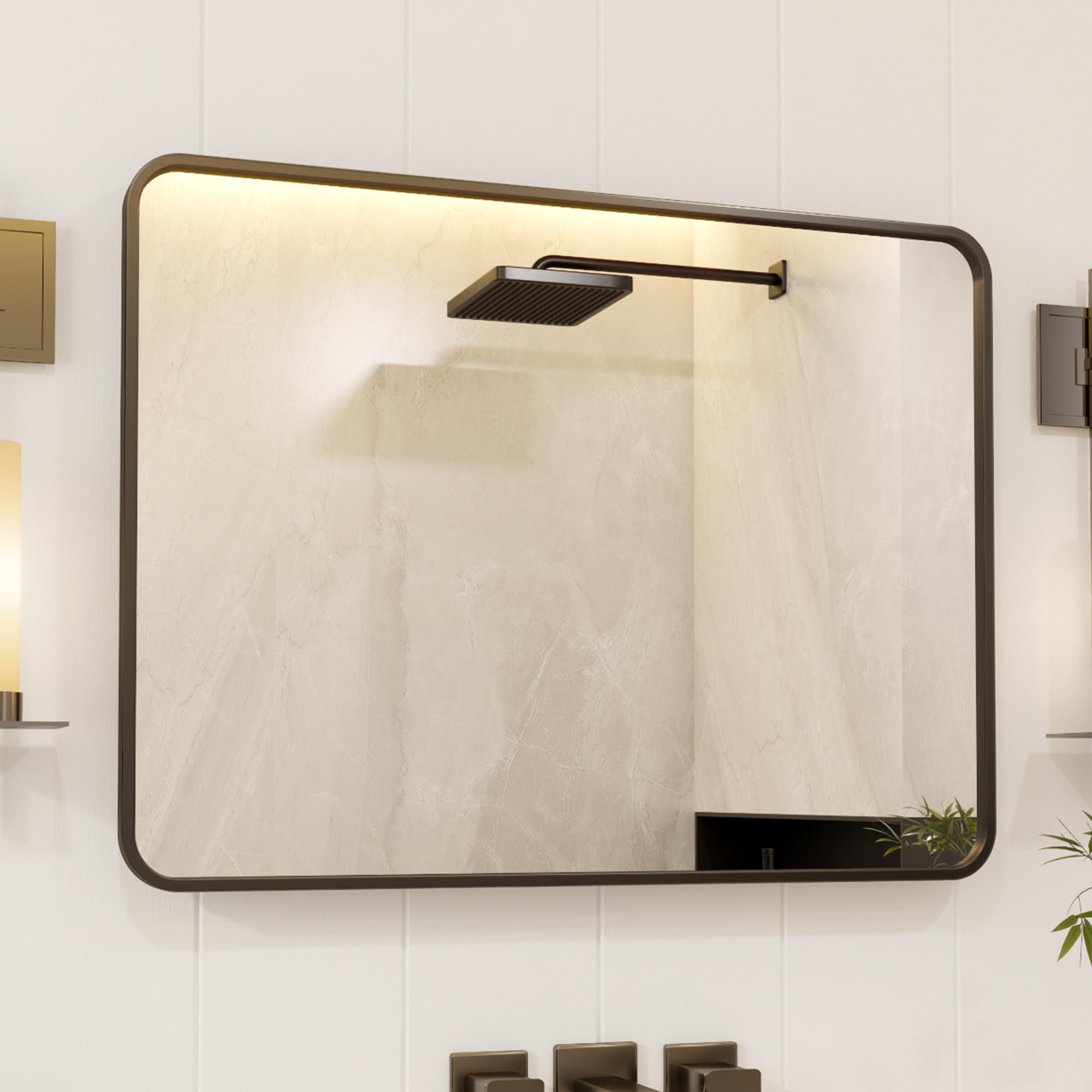 40x28" Black Metal Framed Bathroom Mirror - From Where - 