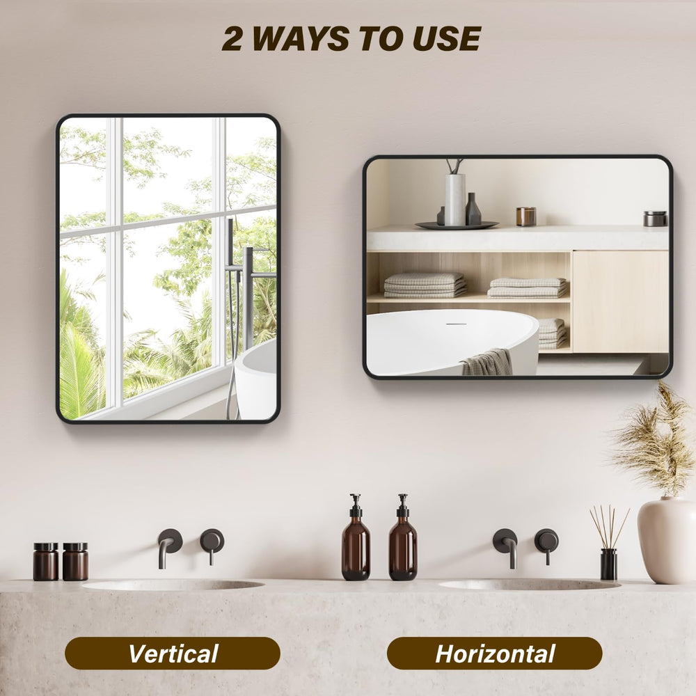 40x28&quot; Black Metal Framed Bathroom Mirror - From Where - 