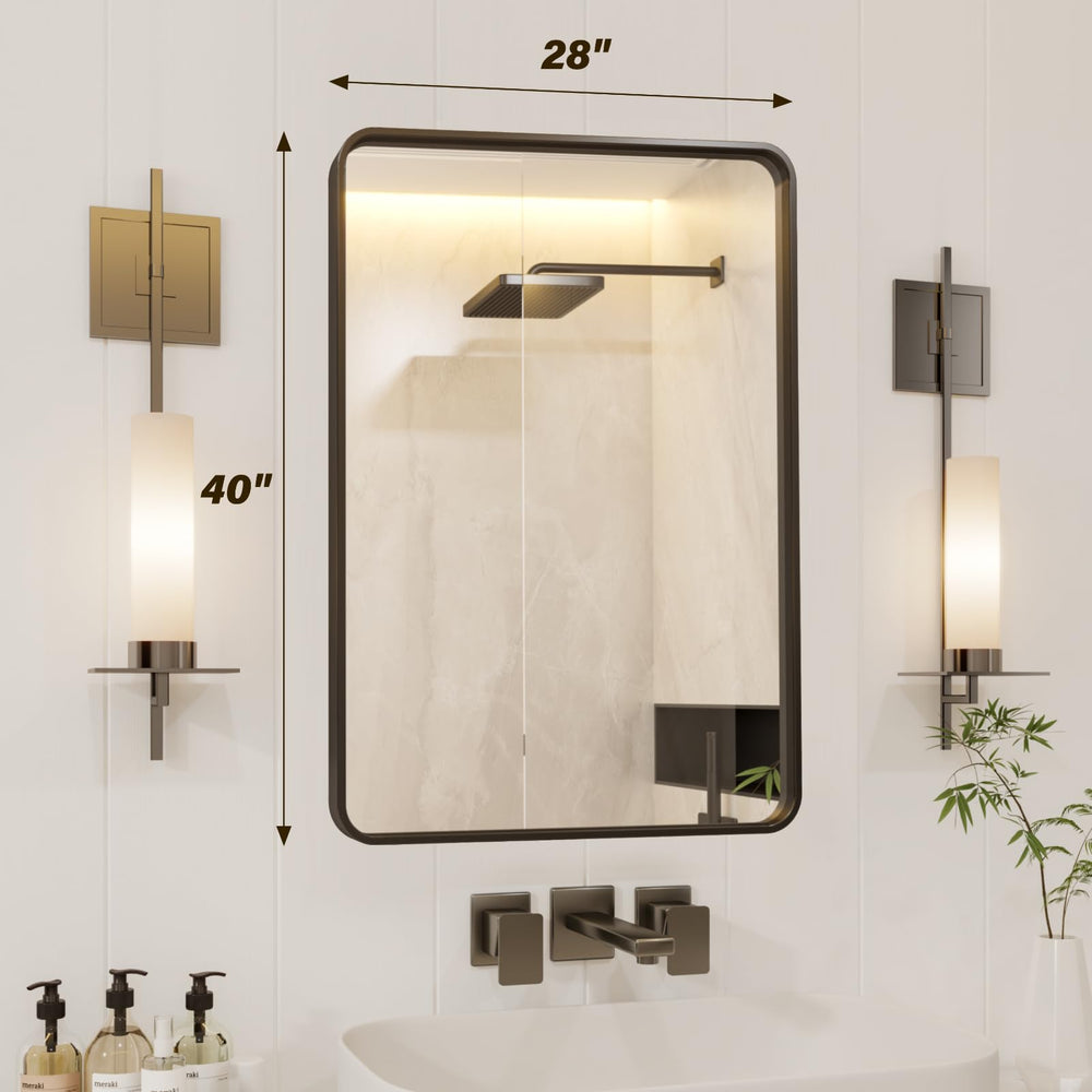 40x28&quot; Black Metal Framed Bathroom Mirror - From Where - 