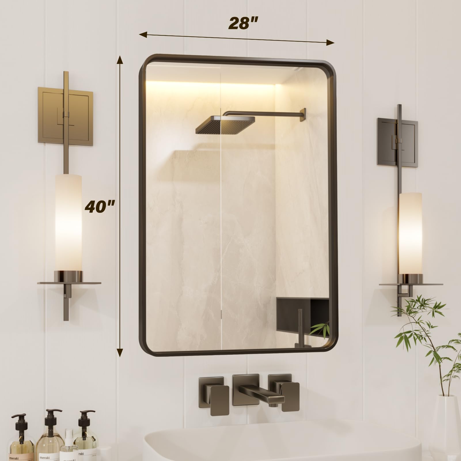 40x28" Black Metal Framed Bathroom Mirror - From Where - 
