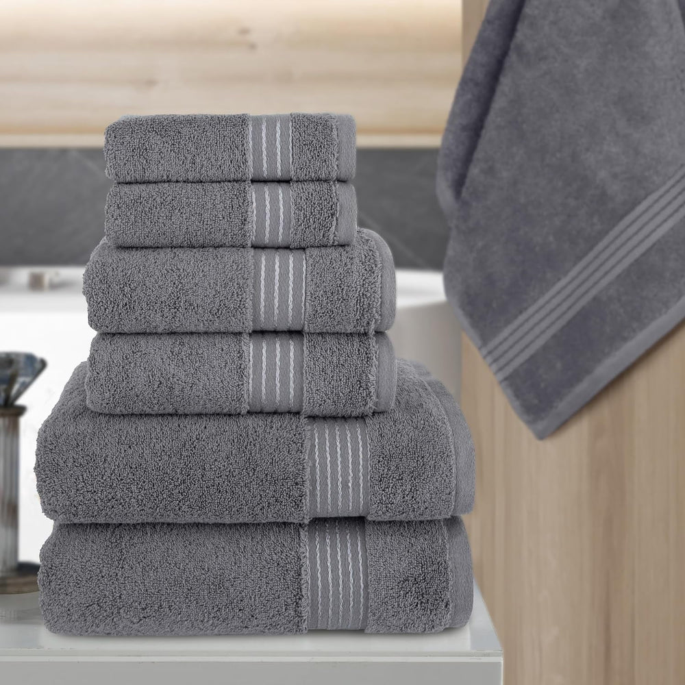 Elegant Comfort Cotton 6-Piece Towel Set Cotton Bathroom, Grey