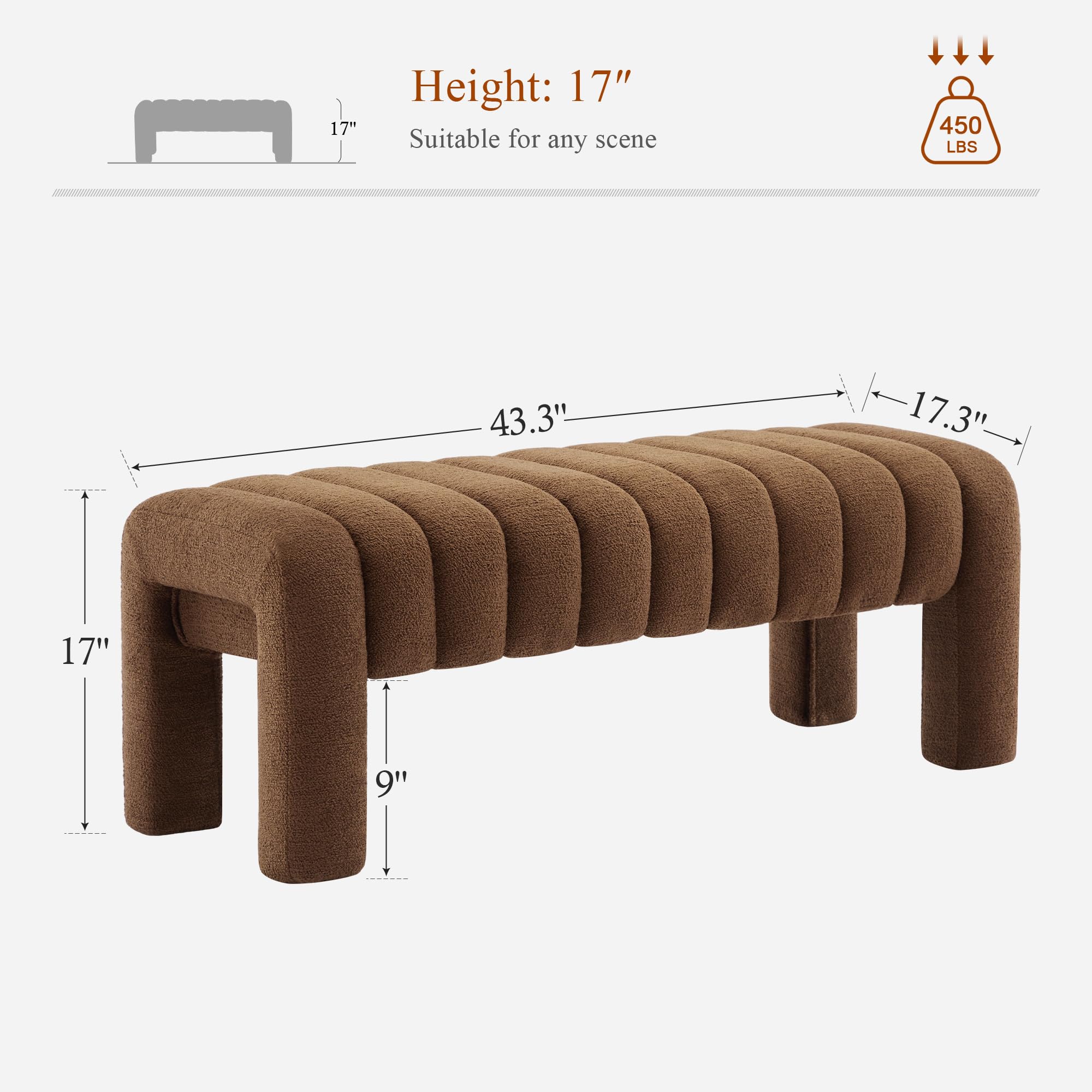 43&quot; Modern Boucle Bench - From Where - 