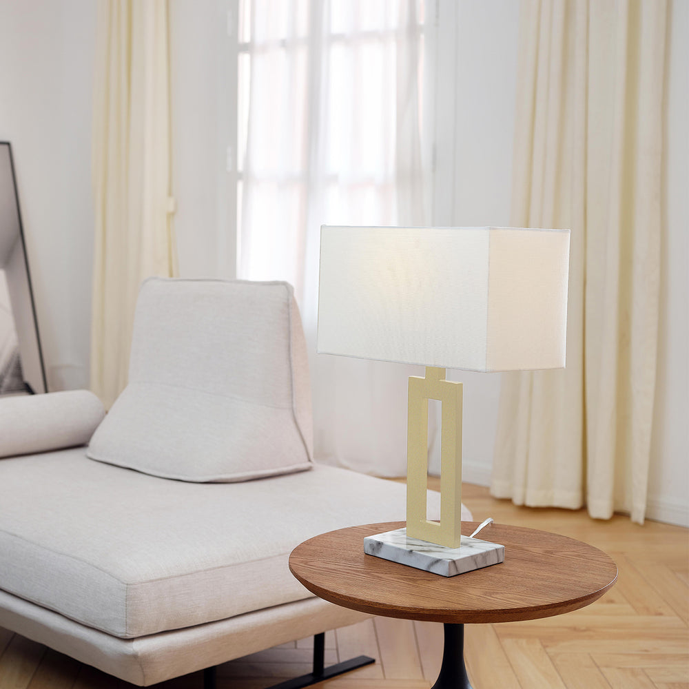 D'Alessio 20-inch Modern Gold Table Lamp, White Linen Shade, LED Bulb Included