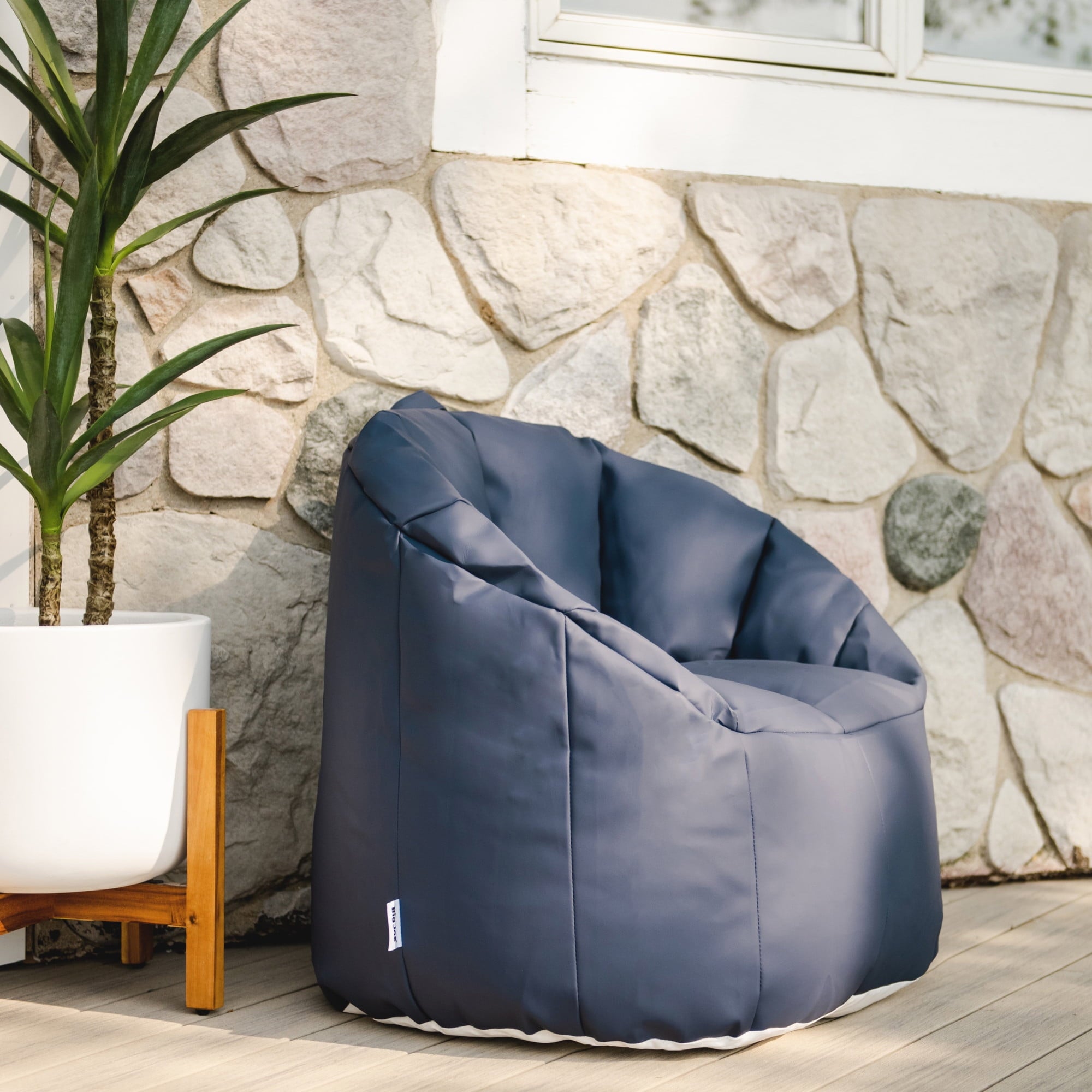 Big Joe Milano Outdoor Weatherproof Bean Bag Chair, Navy Marine Vinyl, UV Protected Weather Resistant Fabric, 2.5 feet