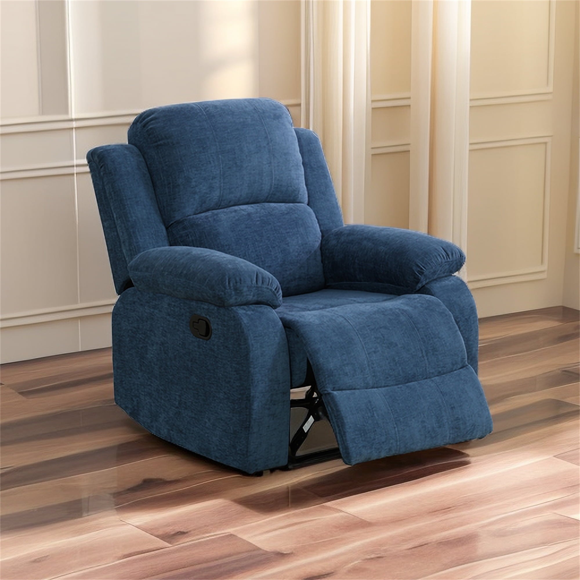 Aukfa Manual Recliner Chair, Overstuffed Single Sofa for Home Office, Flannel, Blue