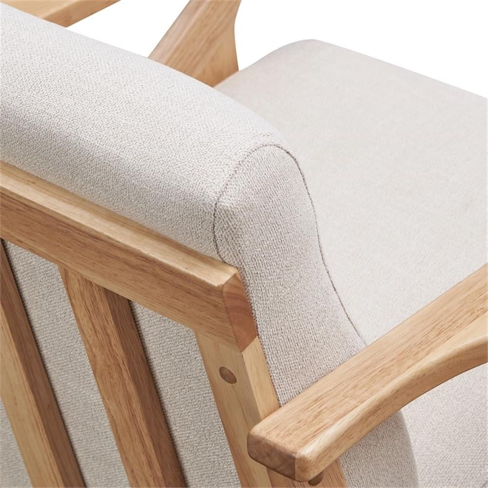 Pemberly Row Solid Wood and Fabric Upholstered Accent Armchair in Beige/Oak