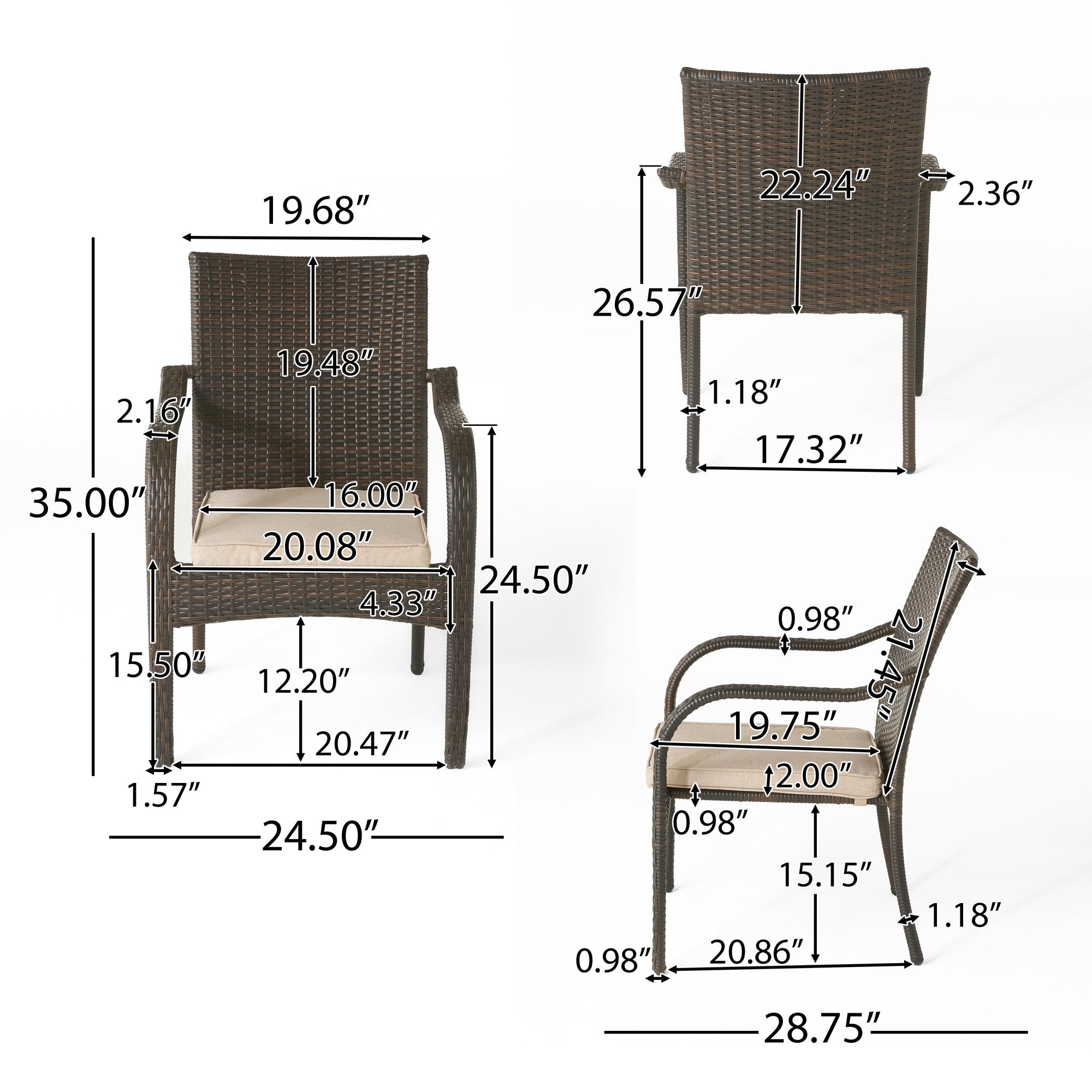 Cinque Terre Wicker Stacking Chairs, Set of 4, Multibrown/ Textured Beige