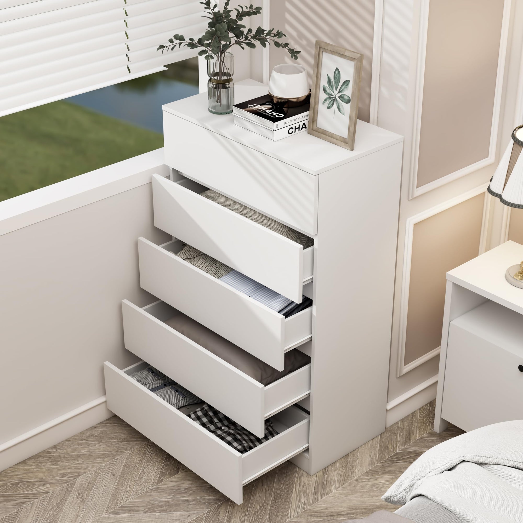 5 Drawer Wooden White Tall Dresser - From Where - 