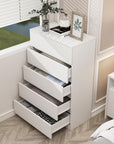 5 Drawer Wooden White Tall Dresser - From Where - 