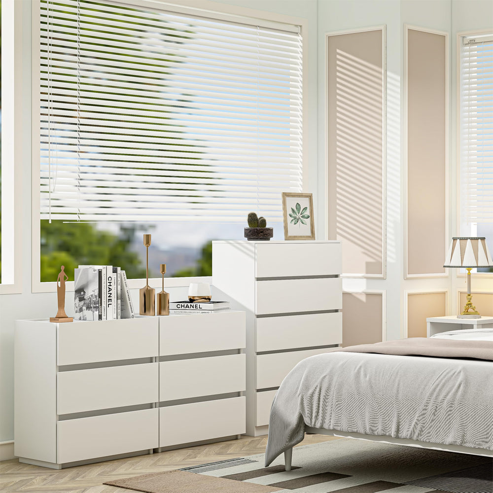 5 Drawer Wooden White Tall Dresser - From Where - 