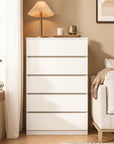 5 Drawer Wooden White Tall Dresser - From Where - 