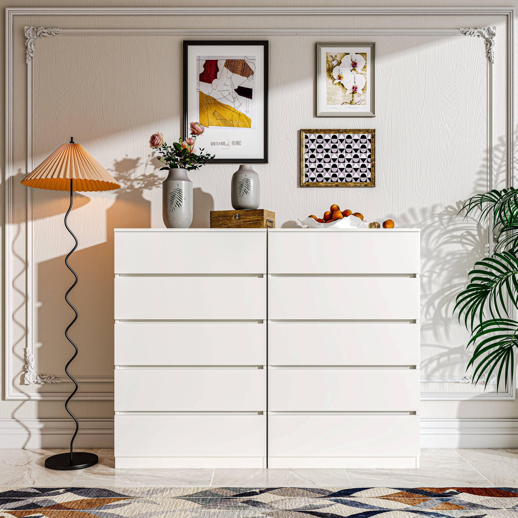 5 Drawer Wooden White Tall Dresser - From Where - 