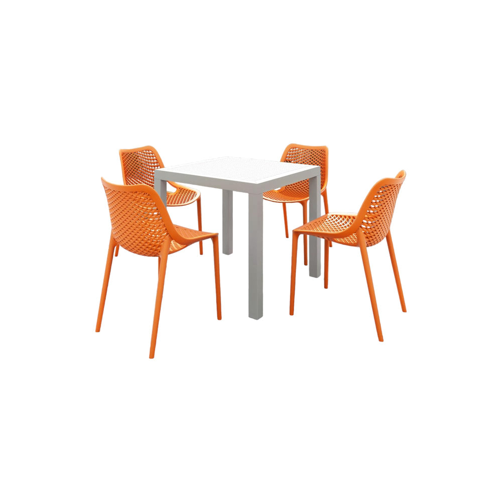 5 - Piece White and Orange Outdoor Patio Dining Set - From Where - 