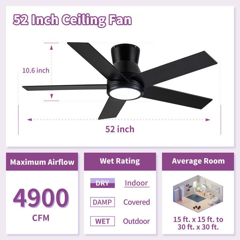 52" Integrated LED Flush Mount Ceiling Fan - From Where - 