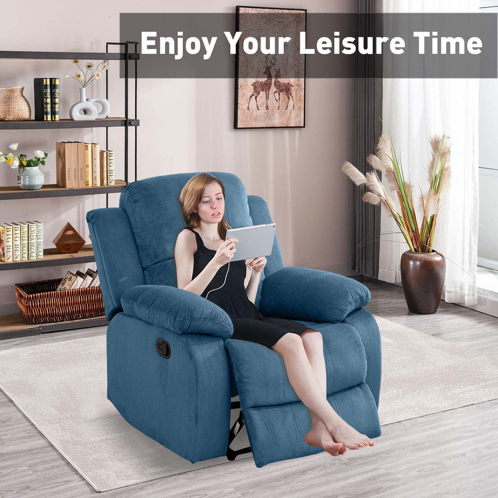 Aukfa Manual Recliner Chair, Overstuffed Single Sofa for Home Office, Flannel, Blue