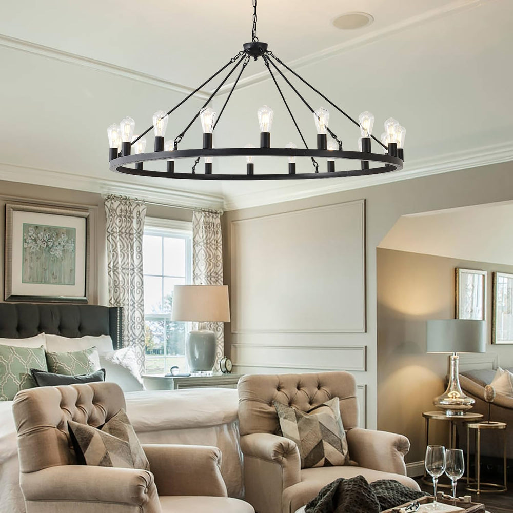 53” Black Large Wagon Wheel Chandelier - From Where - 