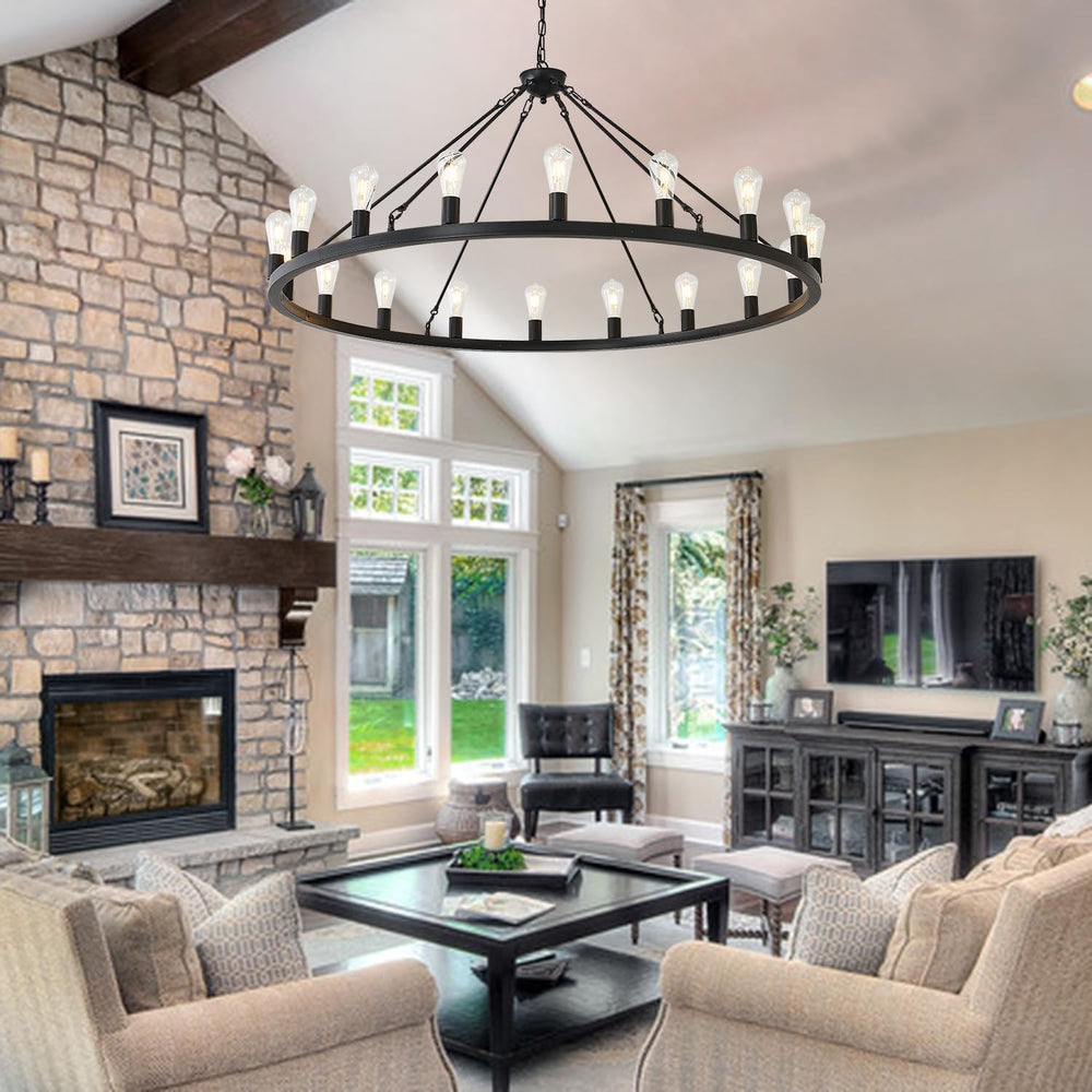 53” Black Large Wagon Wheel Chandelier - From Where - 