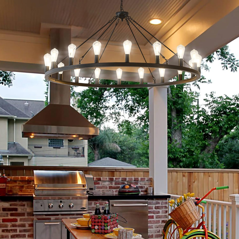 53” Black Large Wagon Wheel Chandelier - From Where - 