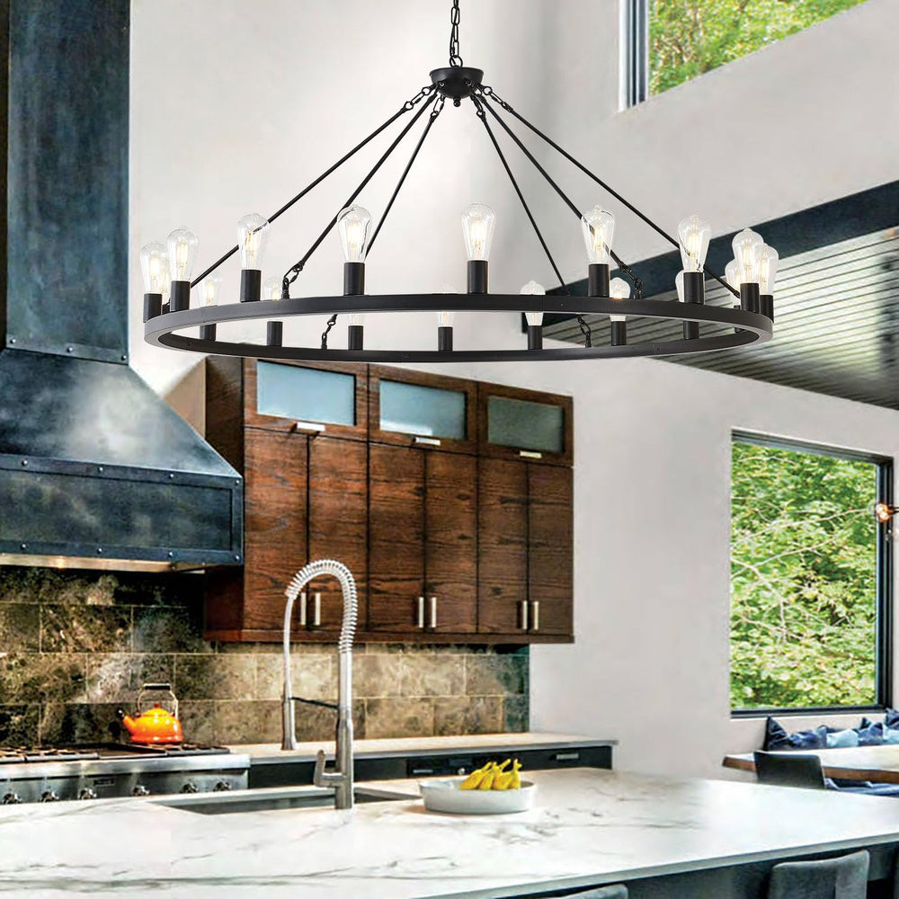 53” Black Large Wagon Wheel Chandelier - From Where - 