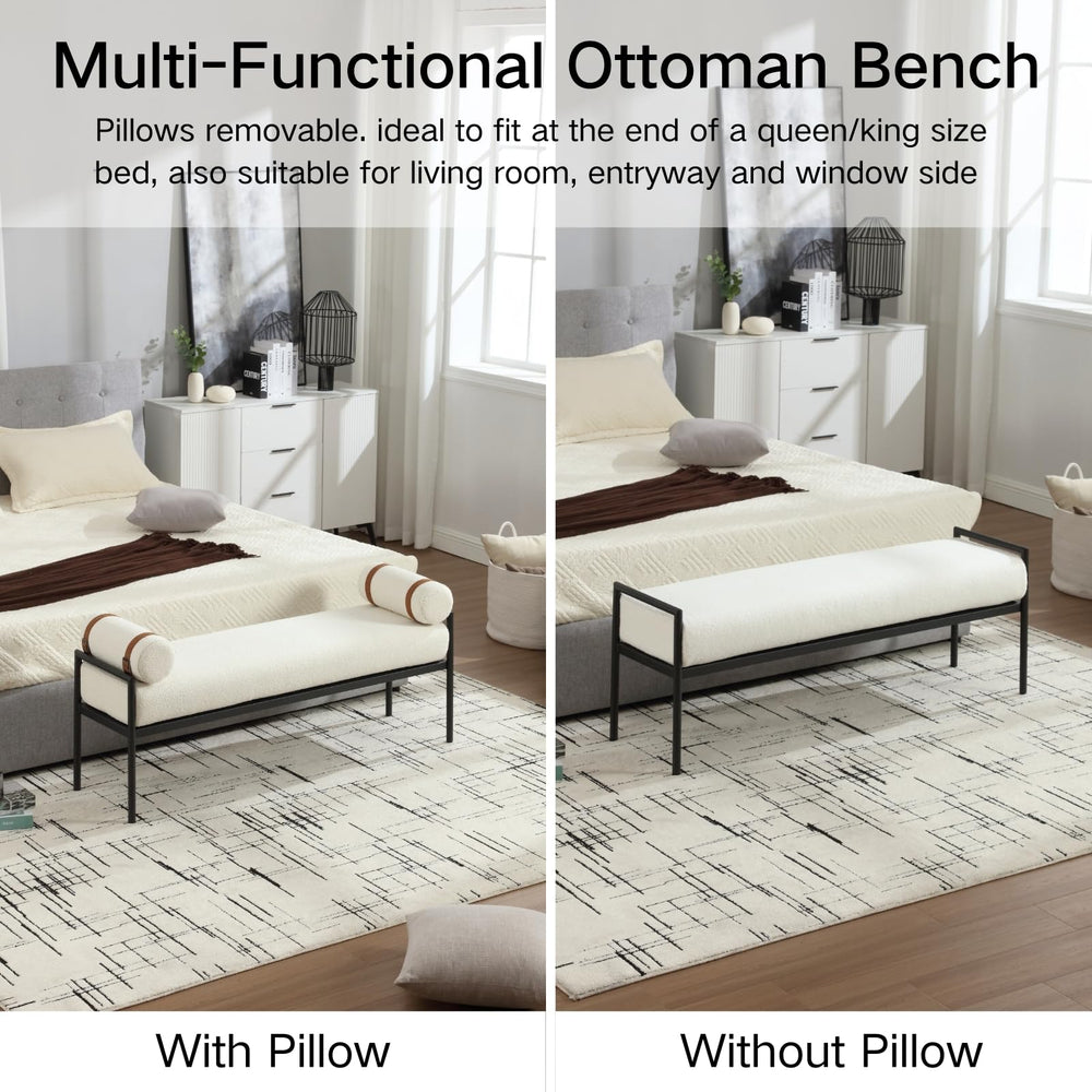 55" White Boucle Bench - From Where - 