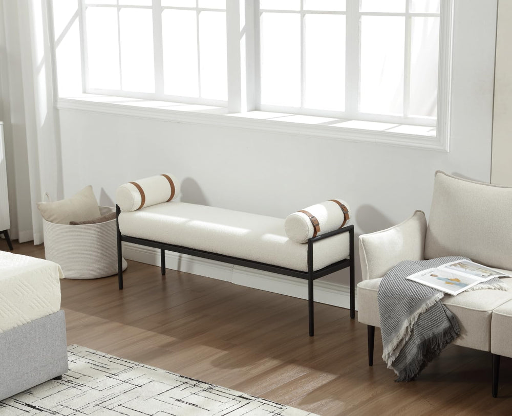 55" White Boucle Bench - From Where - 