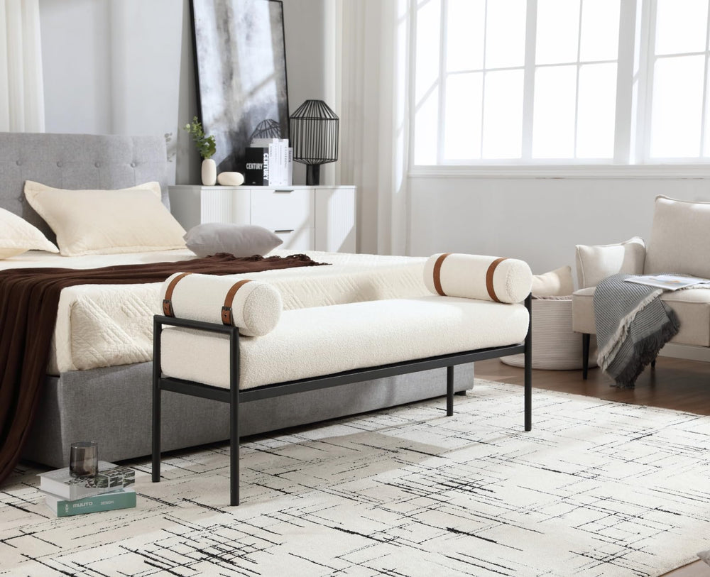 55" White Boucle Bench - From Where - 