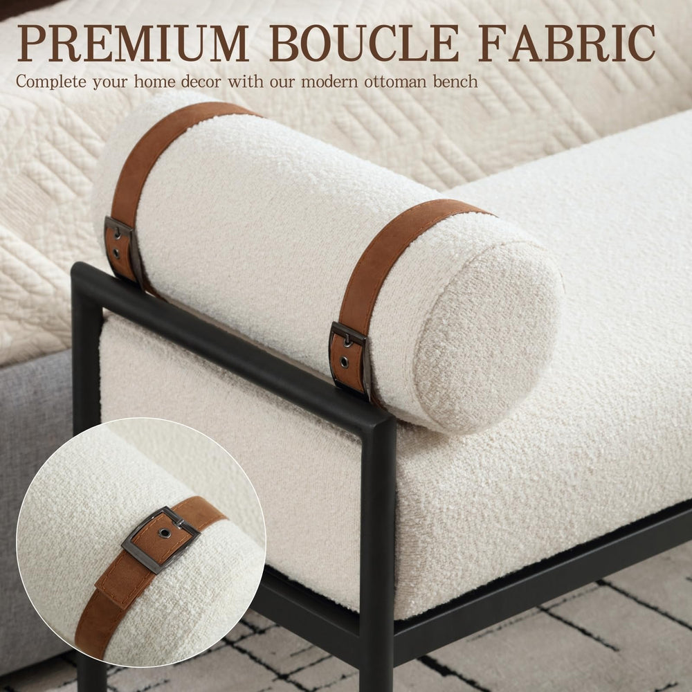 55" White Boucle Bench - From Where - 