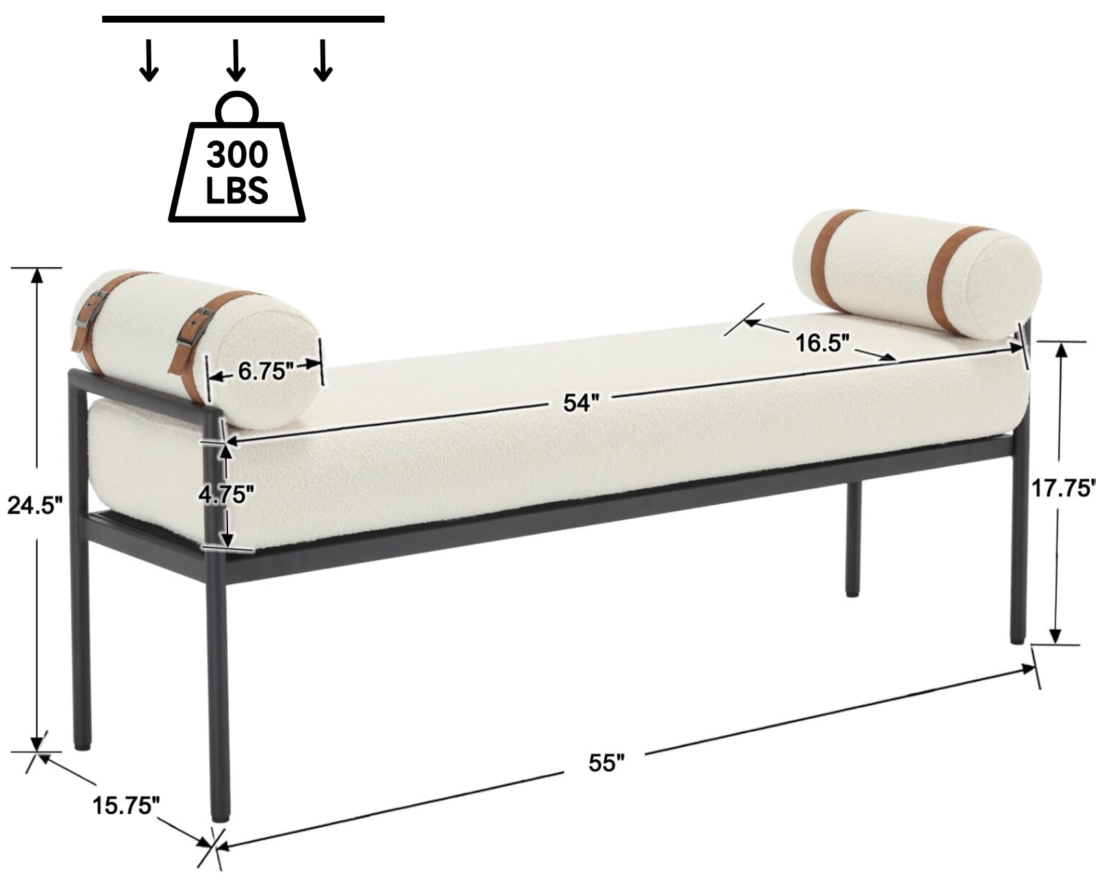 55&quot; White Boucle Bench - From Where - 
