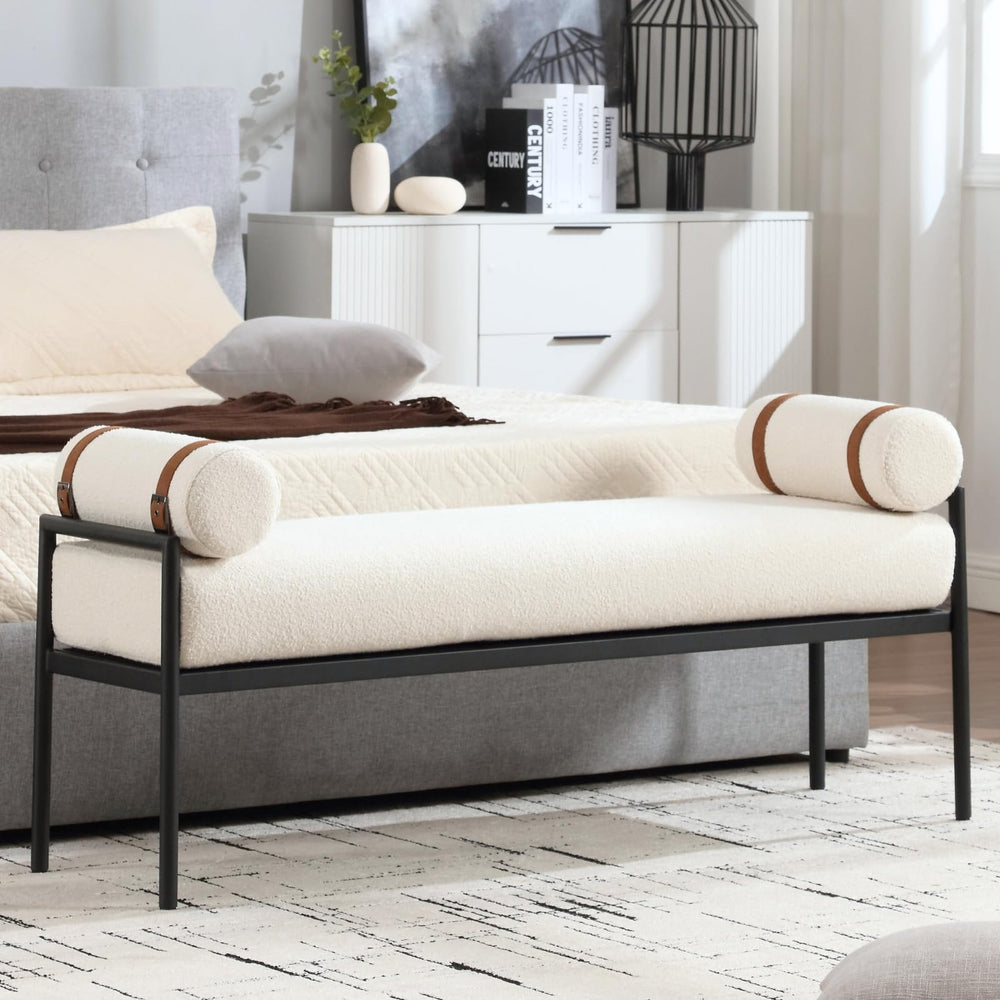 55" White Boucle Bench - From Where - 