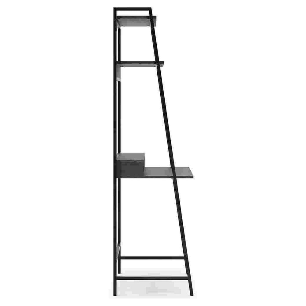 Office Desk with 2 Upper Shelves and Metal Legs, Black and Gray- Saltoro Sherpi