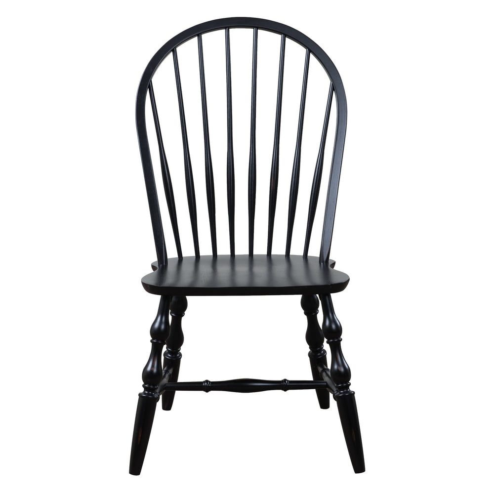 Sunset Trading Black Cherry Selections Windsor Spindleback Dining Chair | Fully Assembled Kitchen Chair | Modern Farmhouse Minimalist Country Cottage | Antique Black | Set of 2