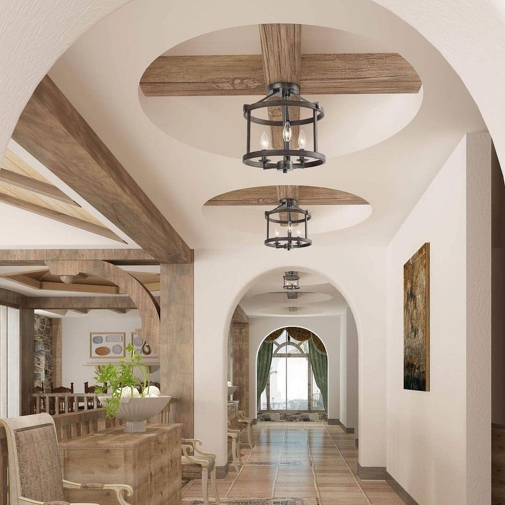 LNC Rustic Farmhouse 3-Light Semi-Flush Ceiling Light Distressed Wood